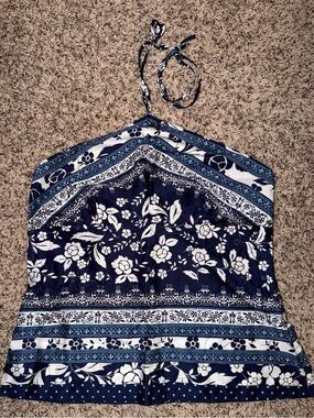 LOFT Navy and White Floral Halter Top